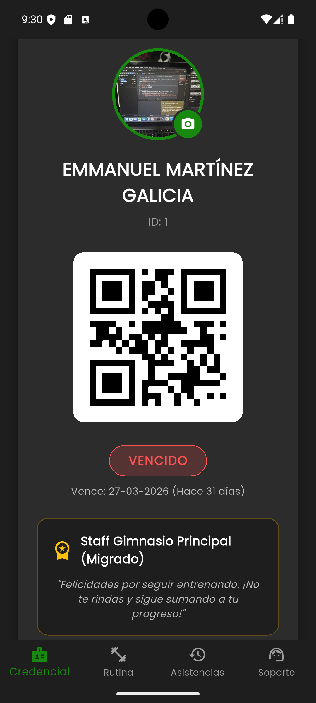 Thanos Gym App Perfil de Socio