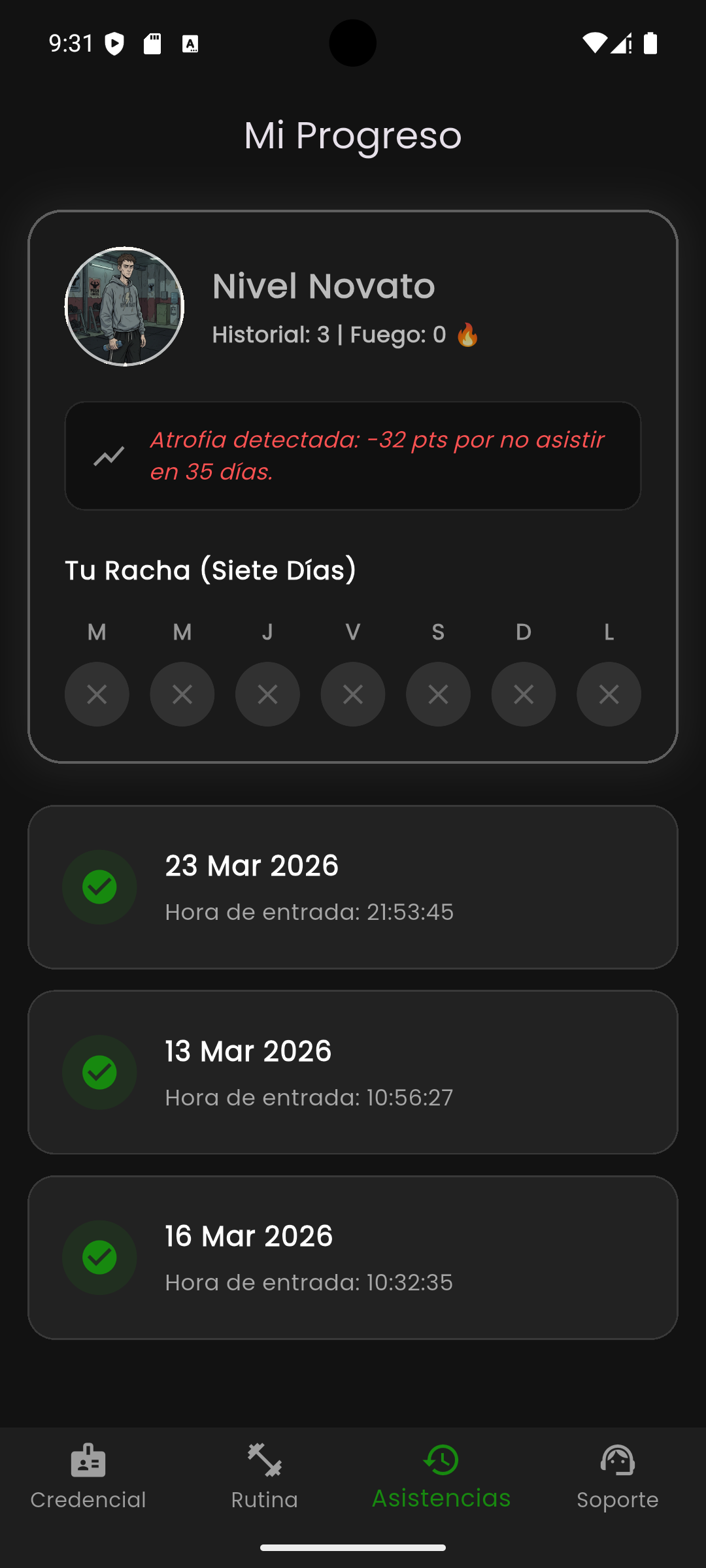 Thanos Gym App Progreso de Socio
